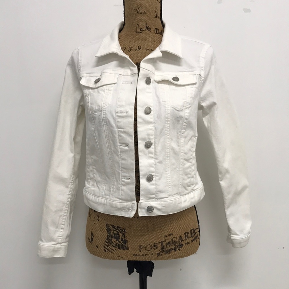 Loft white denim crop jean jacket size Petite Small